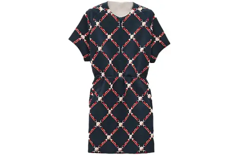 HERMES Short Sleeved Dresses Women's Navy Blue Crew Neck Moderate