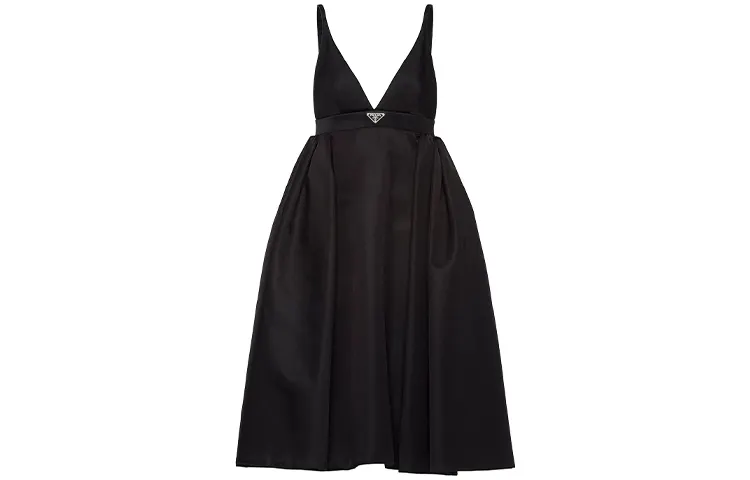 PRADA Sleeveless Dresses Women's Black V Neck Moderate Mid Length