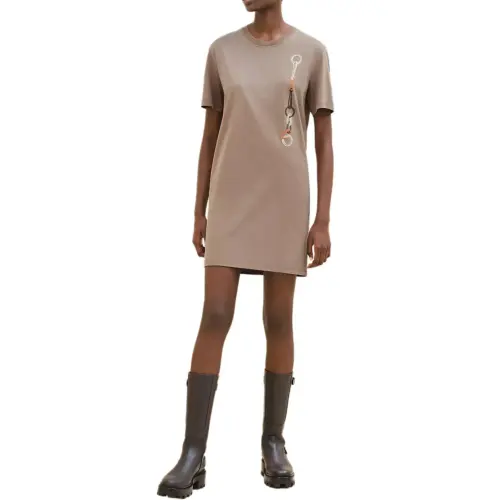 HERMES Short Sleeved Dress Women's Taupe