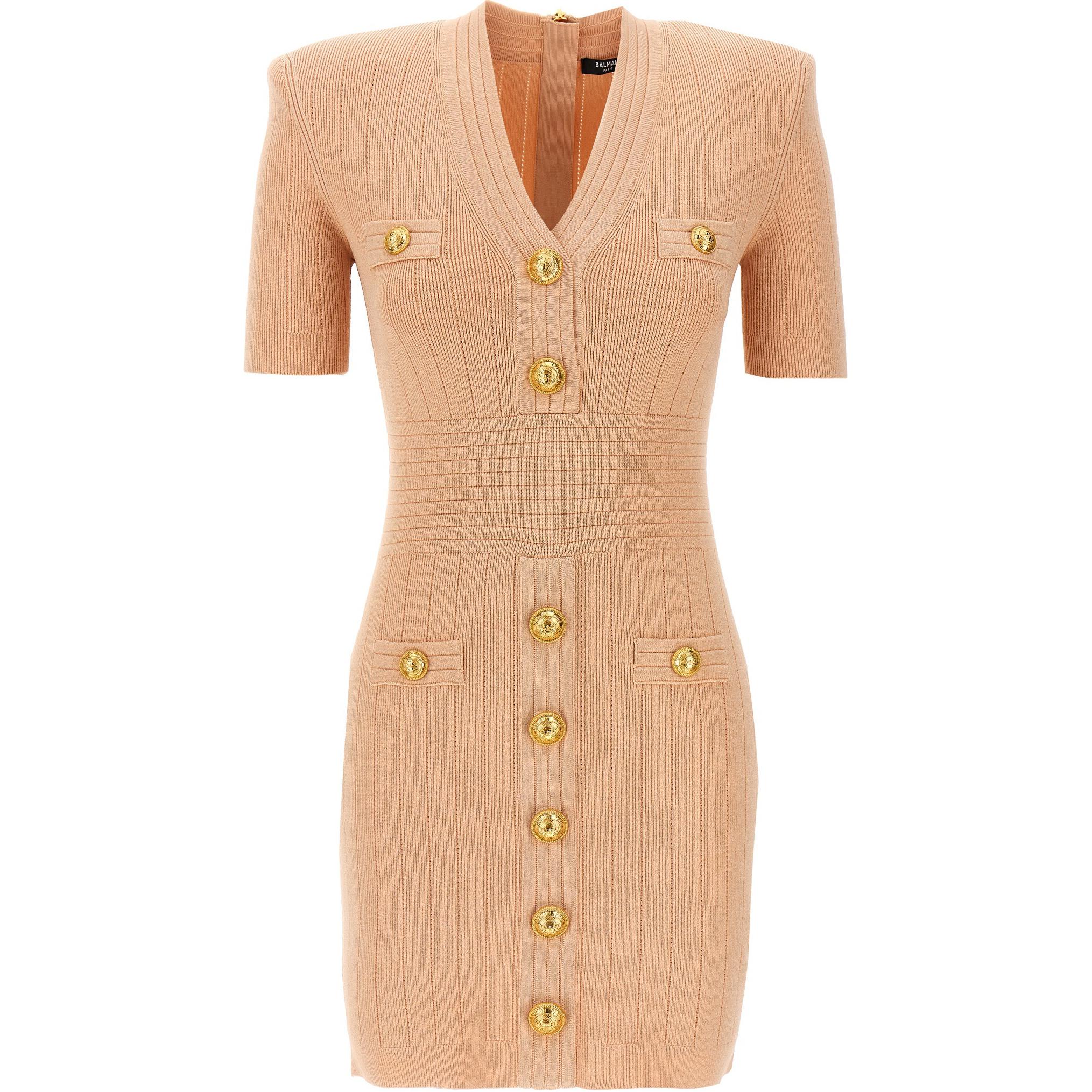 Женское платье BALMAIN V-Neck Midi Dress (оранжевое)