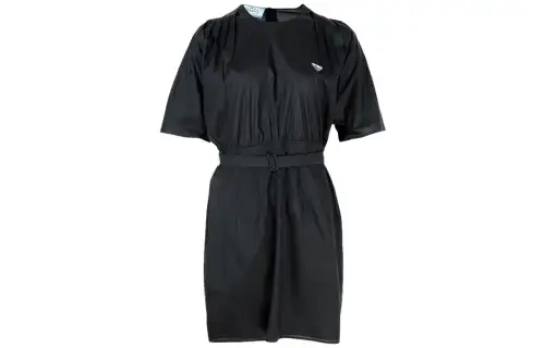 PRADA Logo Plaque Belted Waist Dress