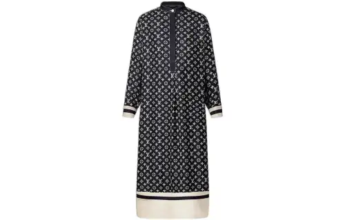 LOUIS VUITTON Stripe Accent Monogram Shirt Dress