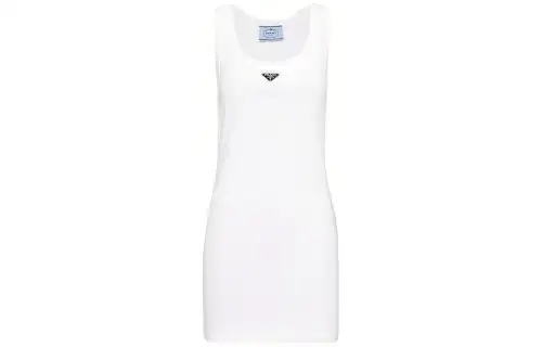 PRADA Logo plaque Ribbed knit Minidress