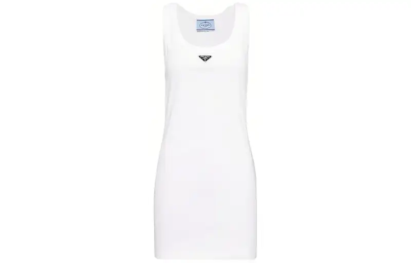 PRADA Logo plaque Ribbed knit Minidress