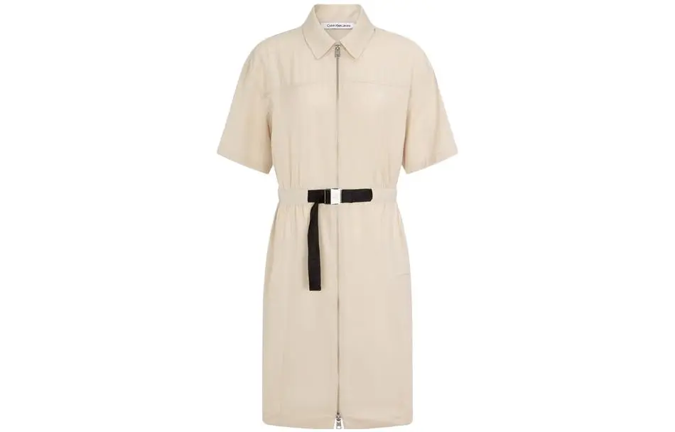 Calvin Klein Short-Sleeved Dresses Women's Light Khaki Thin Mid-Length