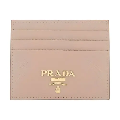 PRADA Saffiano Classic Cow Leather Card Holder Women's Pink