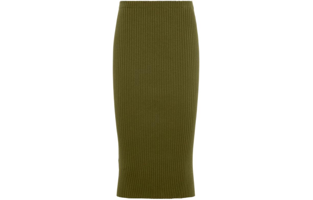 PRADA Prada, long knitted green long skirt, slim fit, mid-length