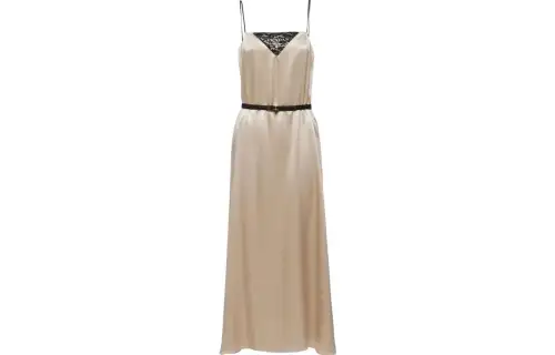 PRADA Belted Satin Midi Dress