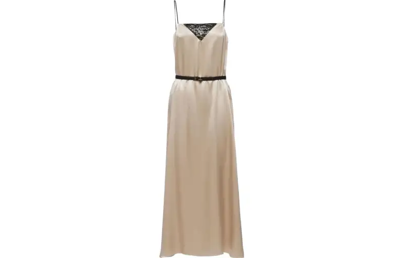 PRADA Belted Satin Midi Dress