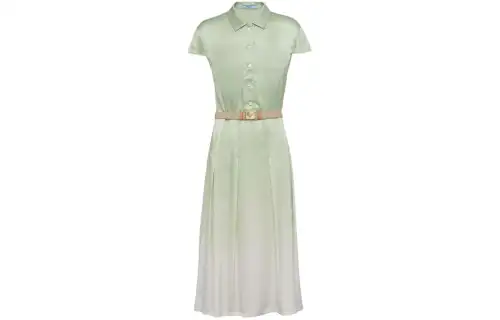 PRADA Printed Satin Crepe Dress Short Sleeved Dress Women's Light Green