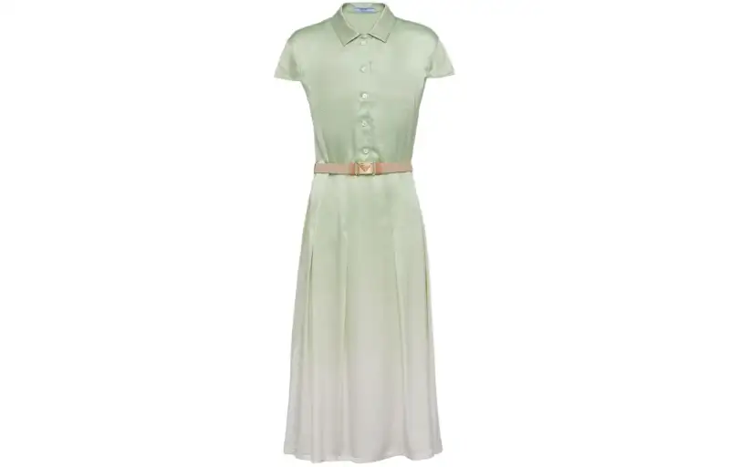 PRADA Printed Satin Crepe Dress Short Sleeved Dress Women's Light Green