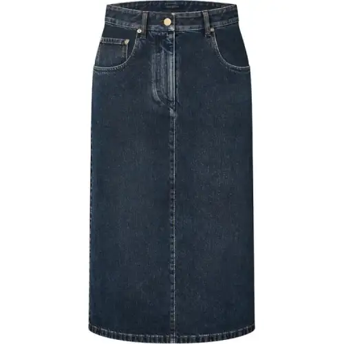 LOUIS VUITTON Nautical Lv Patch Denim Midi Skirt