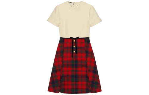 GUCCI Short Sleeved Dress Women's Red Yellow Multicolor