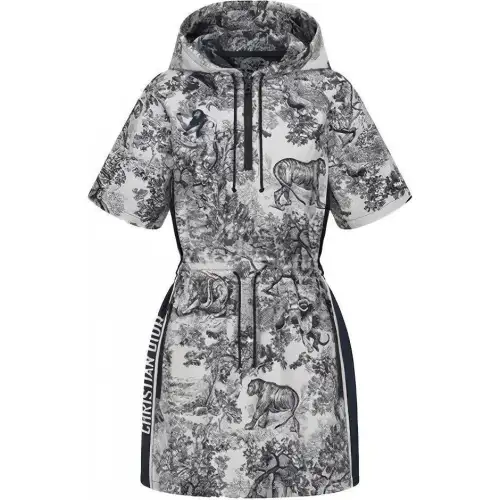 DIOR Quarterly New Products Short Sleeved Dresses Women's Multicolor Hooded Moderate Short