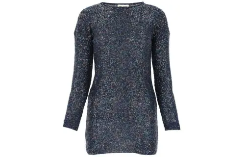 SAINT LAURENT Long Sleeved Dresses Women's Black Crew Neck Moderate Short