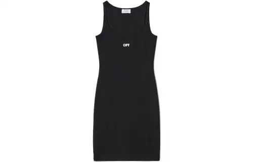 OFF WHITE Logo Embroidered Ribbed Minidress Black