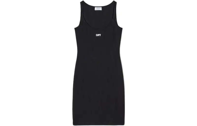 OFF WHITE Logo Embroidered Ribbed Minidress Black