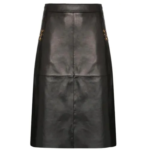 GUCCI Leather Long Skirts Women's Black Moderate Mid Length A Line Skirt