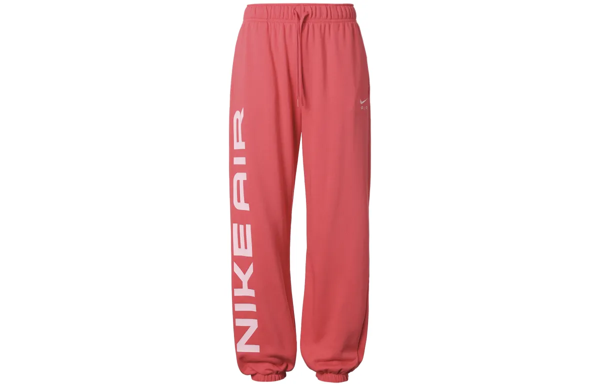 Nike Side Letter High Rise Lace Up Casual Fleece Lined Knitted Sweatpants Women's Light Fused Red