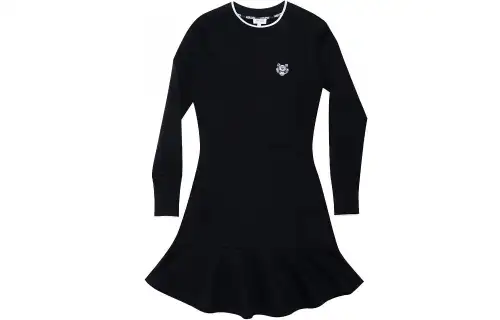 KENZO Long Sleeved Dresses Women's Black Crew Neck Moderate Mid Length