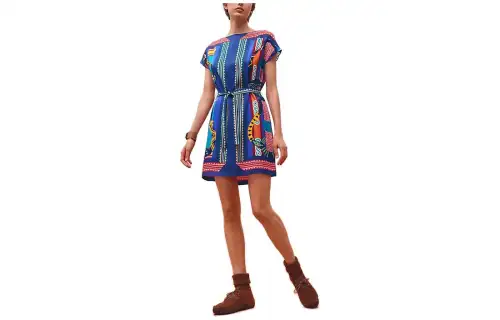 HERMES Short Sleeved Dresses Women's Blue Crew Neck Moderate Short