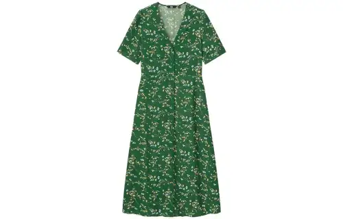 UNIQLO Short Sleeved Dresses Women's Turquoise V Neck Moderate Mid Length
