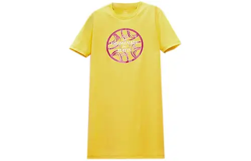 HERMES Short Sleeved Dresses Women's Ginger Yellow Crew Neck Moderate