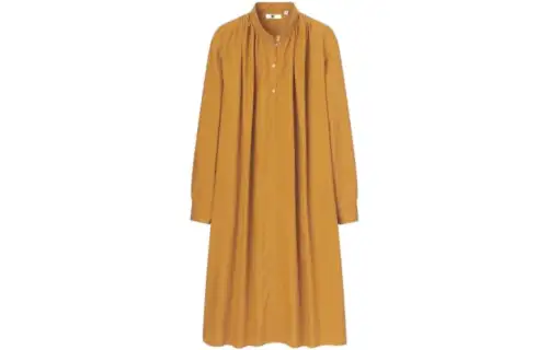 UNIQLO Long Sleeved Dresses Women's Orange Stand Collar Mid Length