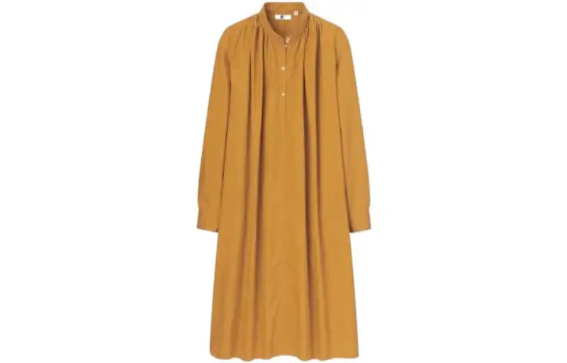 UNIQLO Long Sleeved Dresses Women's Orange Stand Collar Mid Length