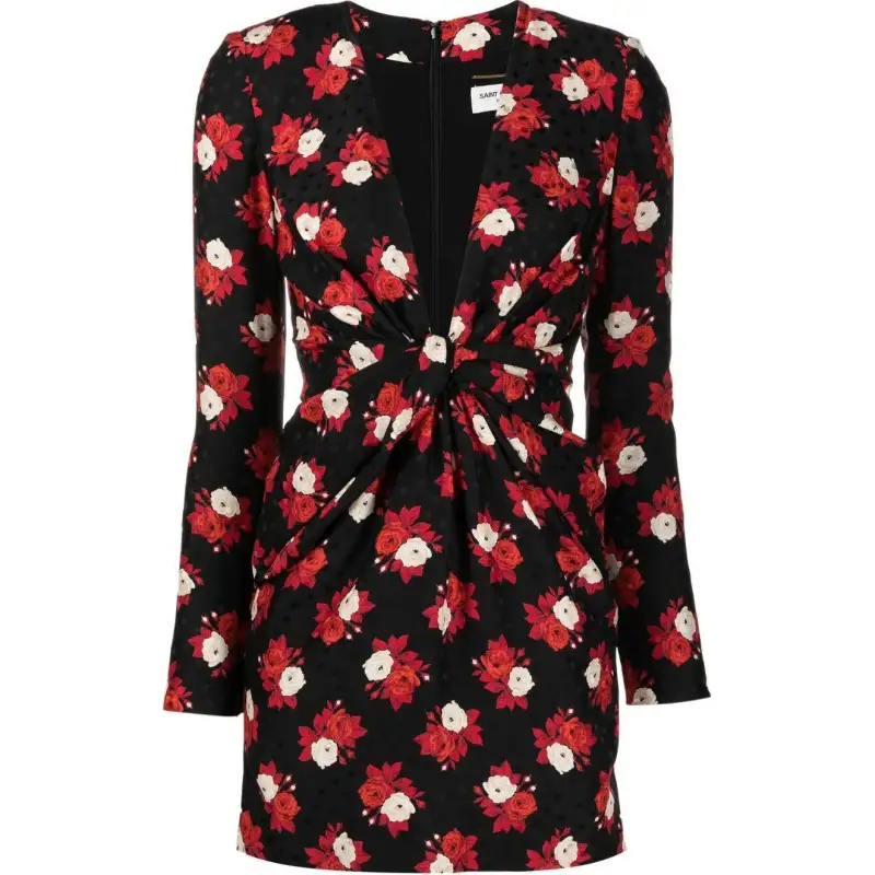 SAINT LAURENT V Neck Long Sleeved Dress
