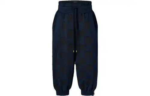 LOUIS VUITTON Alpha Damier SS23 Knitted Sweatpants Women's Navy Blue