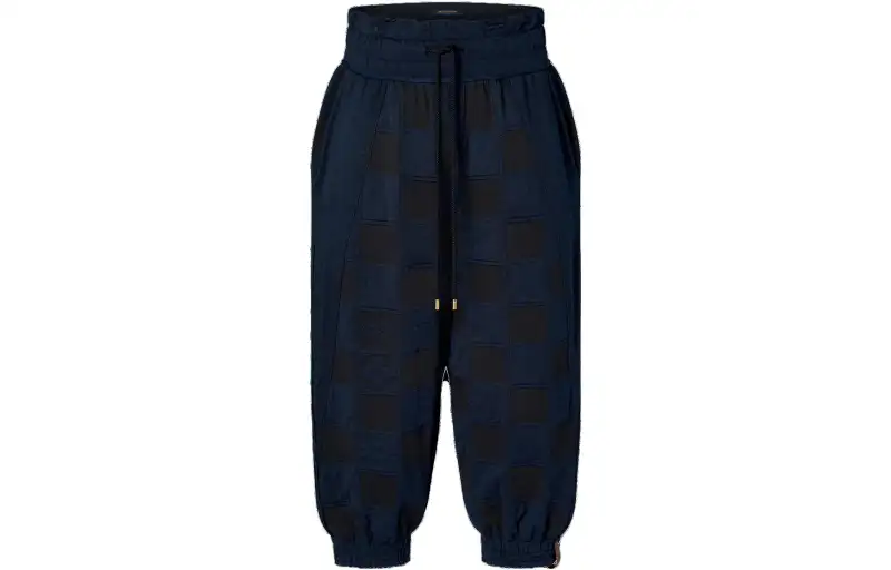 LOUIS VUITTON Alpha Damier SS23 Knitted Sweatpants Women's Navy Blue