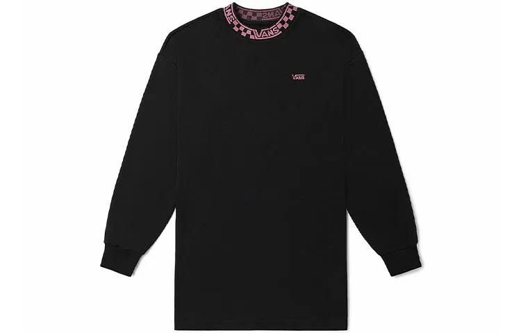 Vans Long-Sleeved Dresses Women's Black Crew Neck Moderate Short Bodycon Skirt
