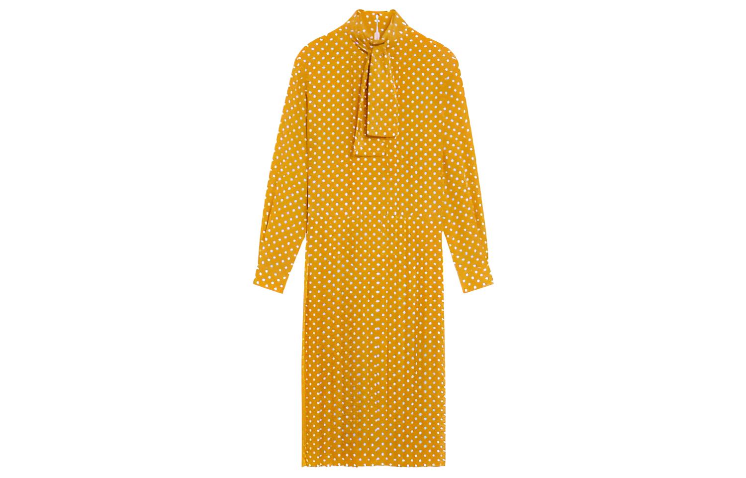 CELINE Long Sleeved Dresses Women's Yellow Ribbon Collar Moderate