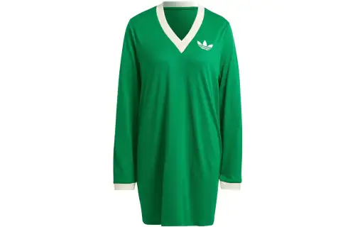 Adidas Originals Long Sleeved Dresses Women's Green V Neck Moderate Mid Length
