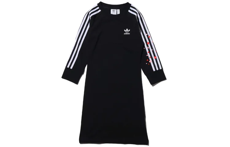 Adidas Originals 3-stripes Long-Sleeved Dresses Women's Crew Neck Moderate Mid-Length