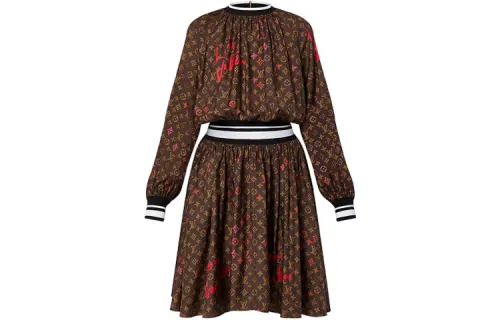 LOUIS VUITTON Long Sleeved Dress Women's Brown