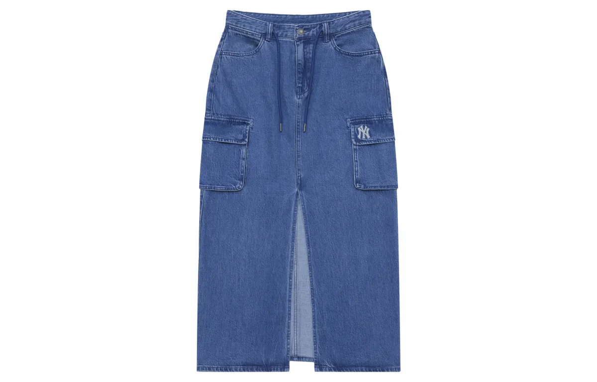 MLB New York Yankees Basic Collection 24FW Denim Long Skirt Women's Indigo