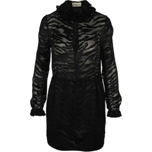 SAINT LAURENT Long Sleeved Dresses Women's Black Stand Collar Moderate