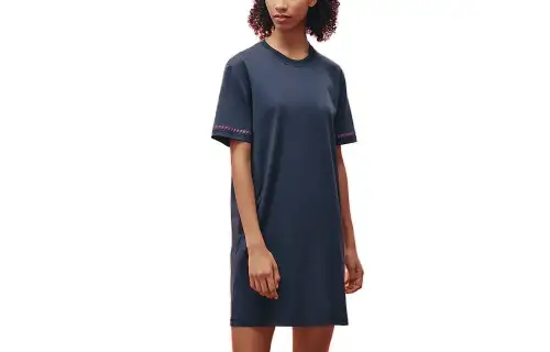 HERMES Navy blue short sleeve dress with a round collar, print