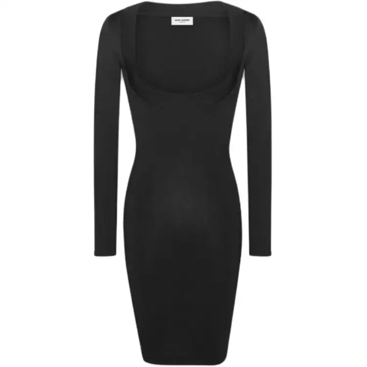 SAINT LAURENT Décolleté Long-Sleeved Knitted Dress