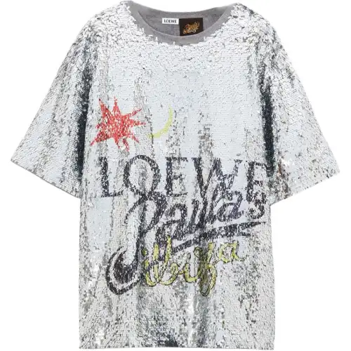 LOEWE T Shirts Men's Silver Crew Neck Moderate Straight Fit