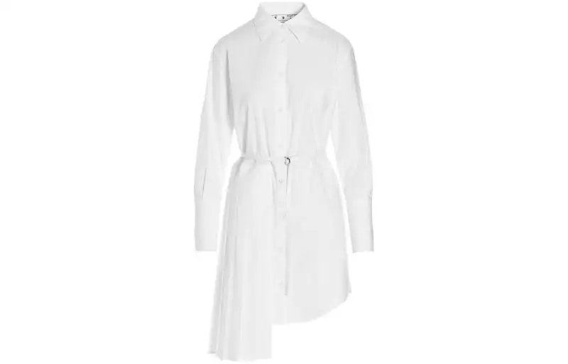 OFF WHITE Asymmetric Pleated Long Sleeved Shirt Dress
