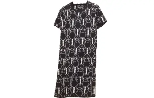 HERMES Short Sleeved Dresses Women's Black Crew Neck Moderate