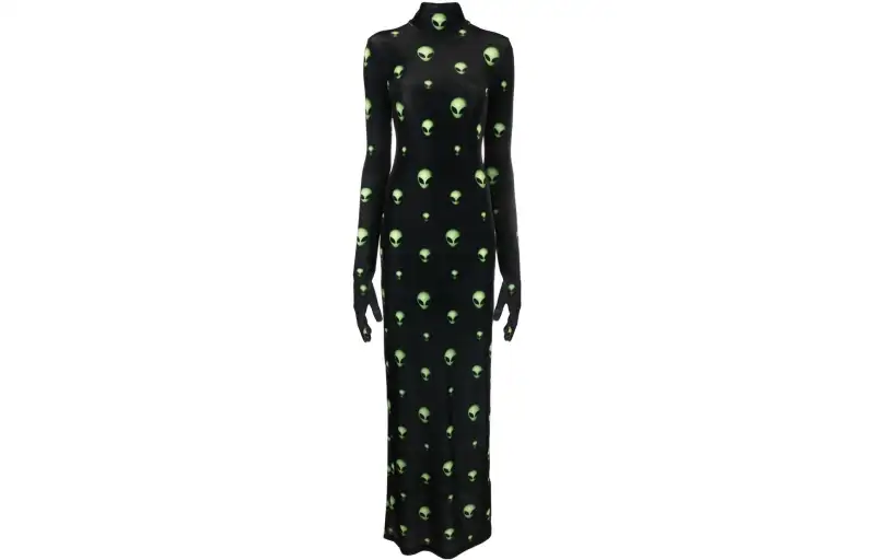 Vetements Long Sleeved Dresses Women's Black Crew Neck Long