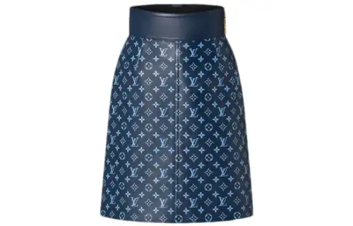 LOUIS VUITTON Leather Long Skirt Women's Blue