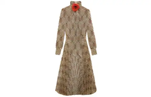 GUCCI FW21 Long Sleeved Dress Women's Light Gold