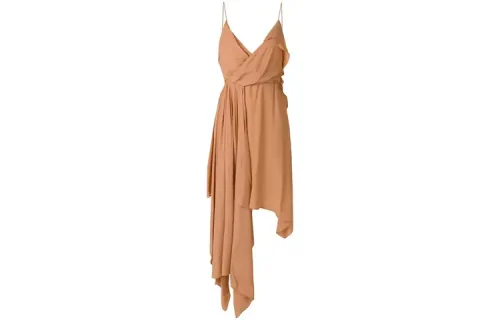 OFF-WHITE Asymmetrical fuchsia dress, V-neckline, lifting effect, A-line