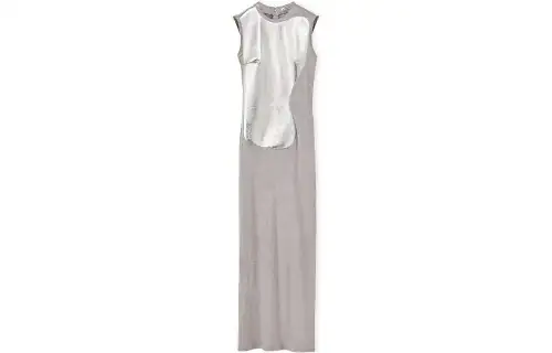 LOEWE Leather Panel Long Dress 'Grey/Silver'