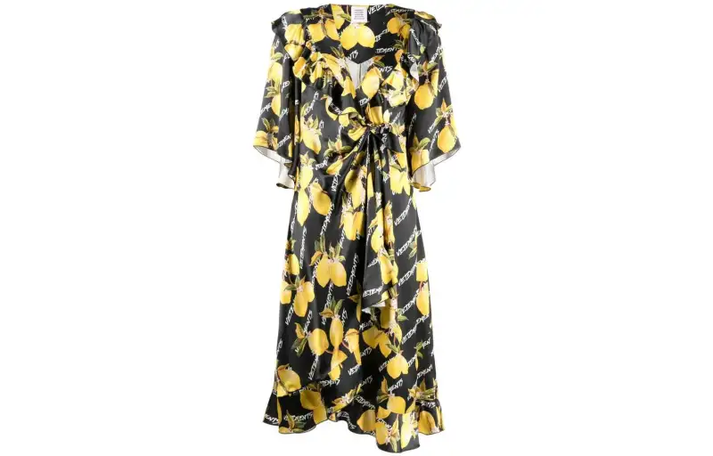 Vetements Short Sleeved Dresses Women's Yellow V Neck